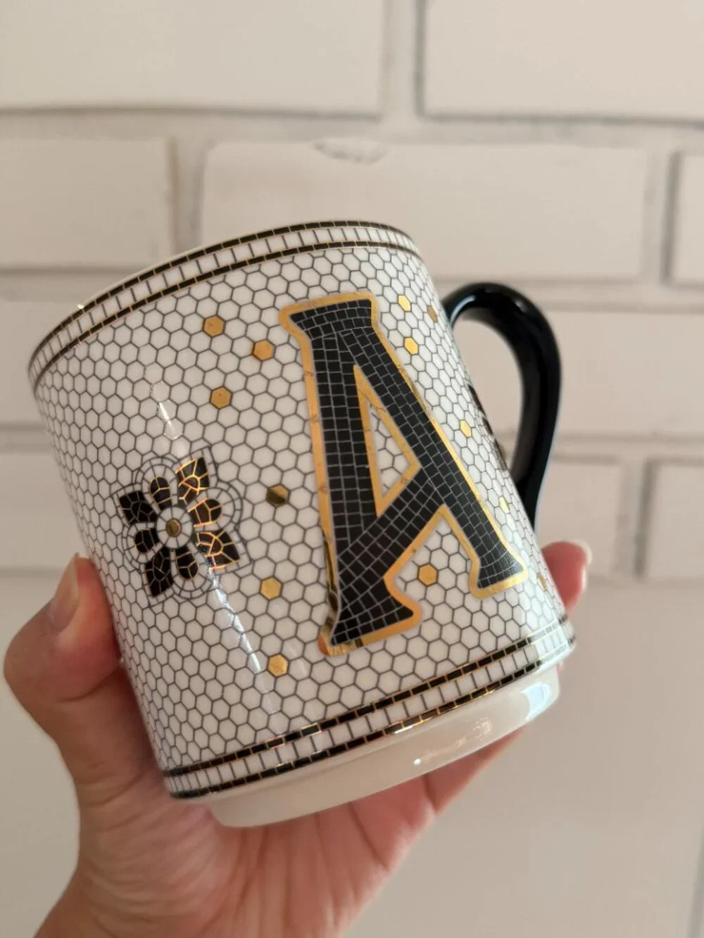 anthropologie | Bistro Tile Stoneware Mug: Monogram Edition A
